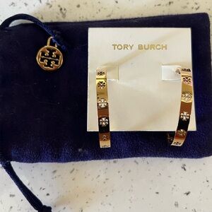 Tory Burch Gold Logo Hoop Earrings